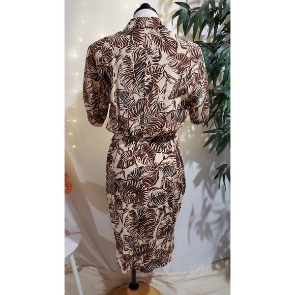 Gillian VTG Safari Palm Leaf 100% Silk Wrap Dress Womens Size 8 Neutral Pockets - Picture 6 of 14